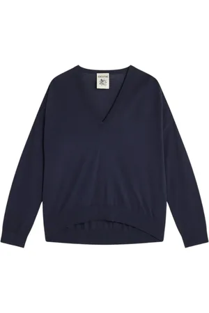 SEMICOUTURE Truien, Dames, Blauw, S, Katoen, Katoenen Jersey V-Hals Longsleeve Top