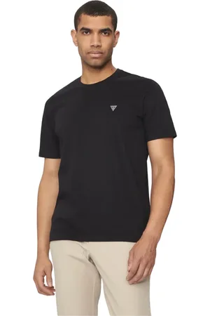Guess Tops, Heren, Zwart, M, Katoen, Zwarte Katoenen T-shirt met Logopatch