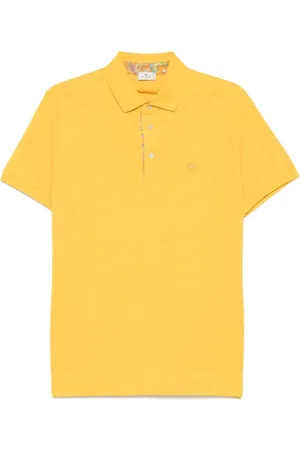 Etro Tops, Heren, Geel, XL, Korte mouw geborduurde Pegasus polo