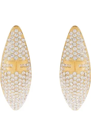 Elisabetta Franchi Accessoires, Dames, Geel, ONE Size, Ovale messing oorbellen met strass