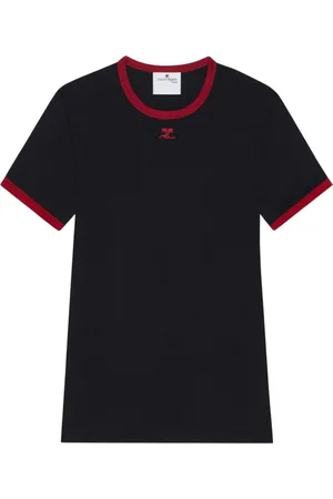 Courrèges Tops, Heren, Zwart, 2Xl, Zwarte Crew Neck T-shirts en Polos
