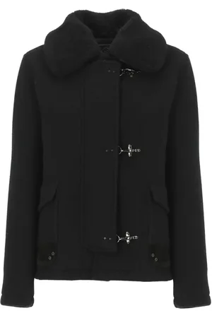 FAY Jassen, Dames, Zwart, L, Katoen, Jas met kraag van imitatiebont