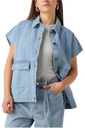 Modstrom Jassen, Dames, Blauw, S, Blauwe Elegante Gilet voor Vrouwen