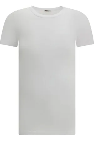 Brunello Cucinelli Tops, Dames, Wit, L, Katoen, Monochrome T-shirt met geribbelde halslijn