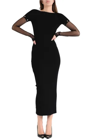Sportmax Kleedjes, Dames, Zwart, M, Polyester, Grace Lange Jurk in Stretch Viscose