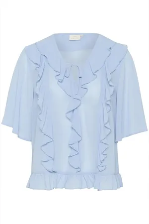 Kaffe Blouses & Shirts, Dames, Blauw, 3Xl, Polyester, Vrouwelijke Blouse met Ruchedetails