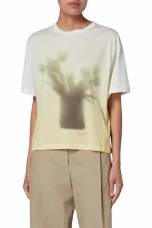 Paul Smith Tops, Dames, Geel, S, Katoen, Geel Oversized T-shirt met Artistieke Print