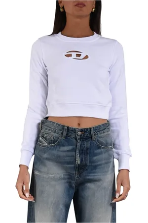 Diesel Sweatshirts & Hoodies, Dames, Wit, M, Katoen, Organisch Katoen Hoodies Slim Fit