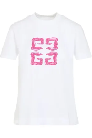 Givenchy Tops, Dames, Wit, S, Wit Handtekening 4G Crew Neck T-shirt