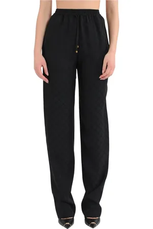Elisabetta Franchi Broeken, Dames, Zwart, XL, Satijn, Satin Jacquard Broek met Elastische Taille