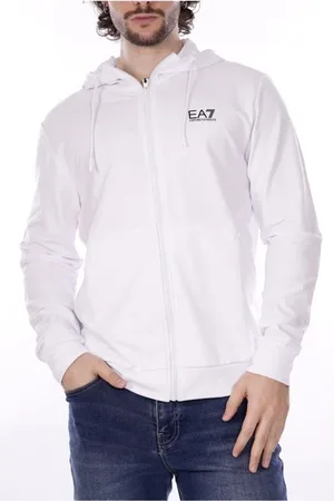 EA7 Sweatshirts & Hoodies, Heren, Wit, S, Katoen, Cotton Zip Sweatshirt met Capuchon