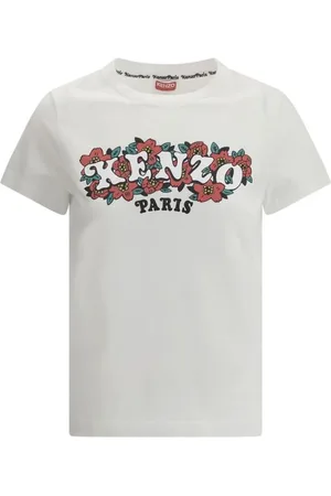 Kenzo Tops, Dames, Wit, L, Katoen, Floral Logo Tee