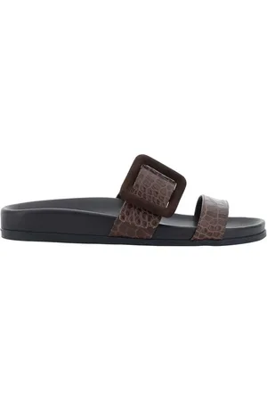 Manolo Blahnik Schoenen, Dames, Bruin, 39 EU, Leer, Krokoleer Sandalen met Dubbele Banden