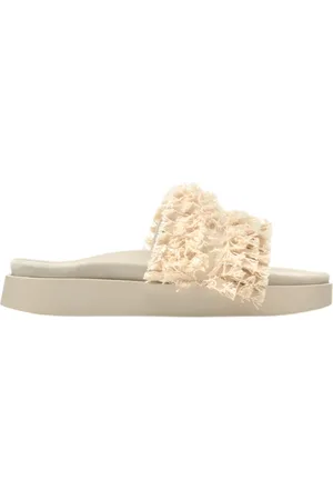 INUIKII Schoenen, Dames, , 38 EU, Leer, Crème Frayed Band Slipper Chic Stijl