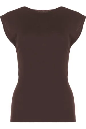 Serafini Tops, Dames, Bruin, M, Cady Top met Ruw Gesneden Zoom