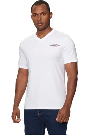 Guess Tops, Heren, Wit, L, Katoen, Korte mouw V-hals katoenen T-shirt