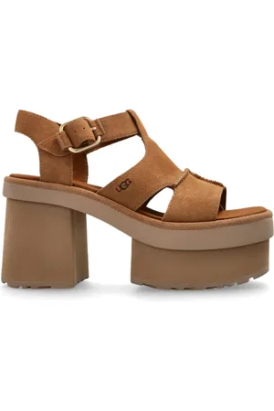 UGG Schoenen, Dames, Bruin, 41 EU, Sandalettes met hak W Nieuwe Hoogtes Plateau T-Strep