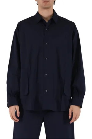 Roberto Collina Overhemden, Heren, Blauw, XL, Katoen, Katoenen Oversized Shirt met Zakken