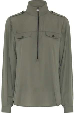 Bruuns Bazaar Blouses & Shirts, Dames, Groen, M, Polyester, Blouse met rits, utility-style