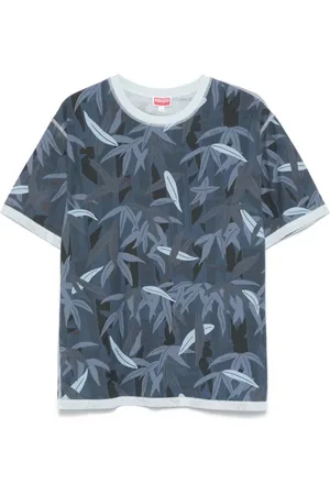 Kenzo Tops, Heren, Blauw, L, Blauw Logo Print Crew Neck T-shirts