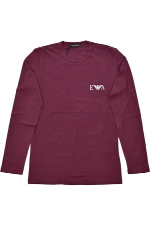 Emporio Armani Tops, Heren, Rood, L, Katoen, Slim Fit T-shirt met Lange Mouwen en Logoprint