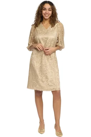 2-Biz Kleedjes, Dames, , S, Elegante Kant Jurk met Mesh Mouwen