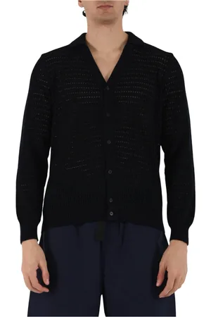 Roberto Collina Truien, Heren, Blauw, XL, Katoen, Gebreid Vest met Voorknoppen