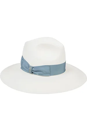 Borsalino Accessoires, Dames, Wit, M, Heldere Blauwe Strohoed met Zijlogo