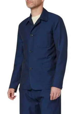 Paul Smith Jassen, Heren, Blauw, L, Katoen, Marineblauw Linnen Katoen Werkjas