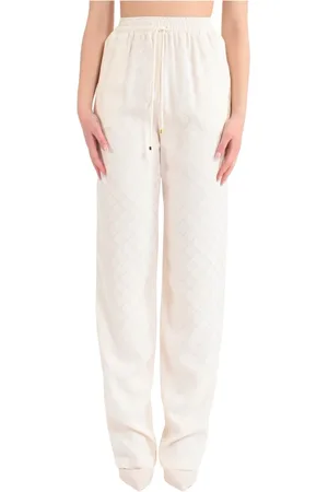 Elisabetta Franchi Broeken, Dames, , S, Satijn, Satin jacquard broek met ruitpatroon