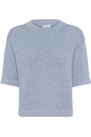 Kaffe Truien, Dames, Blauw, L, Katoen, Chambray Pullover Sweatshirt