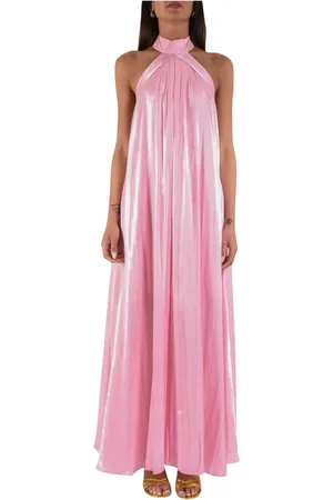 ACTUALEE Kleedjes, Dames, Roze, S, Polyester, Satin Lange Jurk met Amerikaanse Halslijn