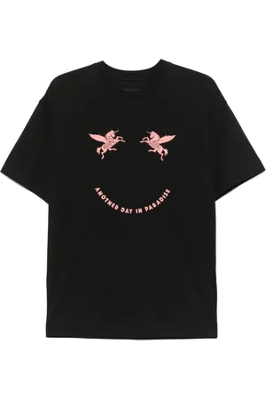 Givenchy Tops, Heren, Zwart, L, Zwart geborduurd slogan crew neck t-shirt