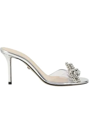 Mach & Mach Schoenen, Dames, Grijs, 37 1/2 EU, Leer, Parel Strik Stiletto Sandalen