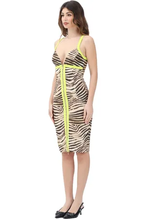 Roberto Cavalli Kleedjes, Dames, Veelkleurig, XS, Beige Animal Print Midi Jurk