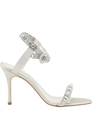 Manolo Blahnik Schoenen, Dames, Grijs, 37 EU, Satijn, Sprankelende Rhinestone Satijnen Sandalen