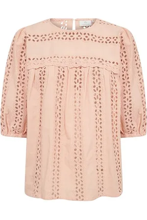 Kaffe Blouses & Shirts, Dames, Roze, L, Katoen, Geborduurde Blouse Perziknectar