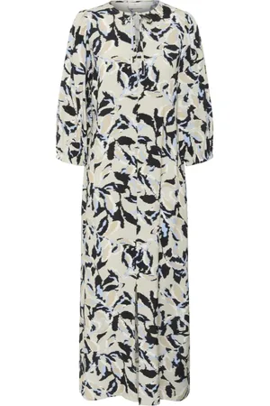 Kaffe Kleedjes, Dames, Veelkleurig, 3Xl, Bladprint Jurk met 3/4 Mouwen