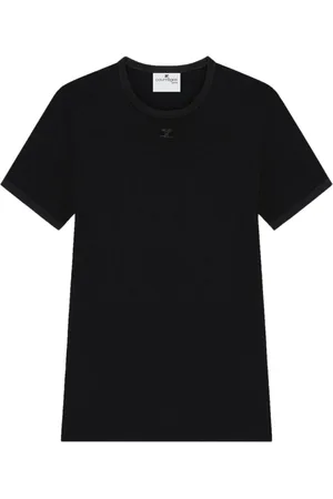 Courrèges Tops, Heren, Zwart, 2Xl, Zwart Logo Geborduurde T-shirts en Polos