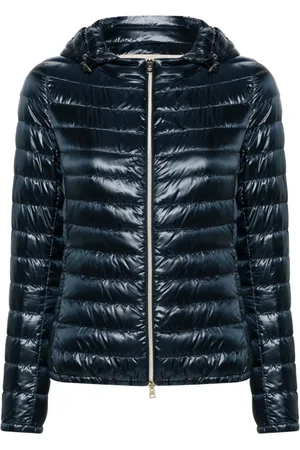 HERNO Jassen, Dames, Blauw, M, Blauwe Gewatteerde Gewatteerde Jas met Capuchon