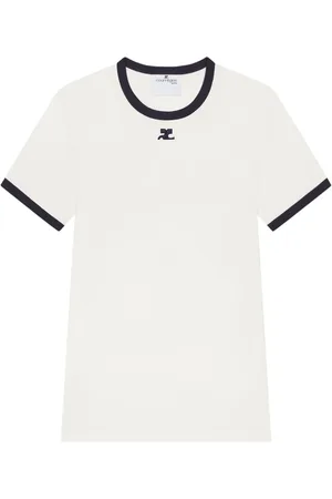 Courrèges Tops, Heren, Wit, L, Witte Crew Neck T-shirts en Polos