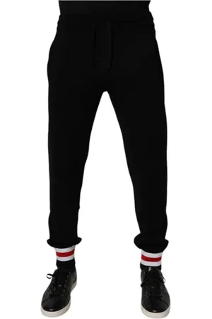 Dolce & Gabbana Broeken, Heren, Zwart, L, Wol, Zwarte wollen jogger sweatpants met trekkoord