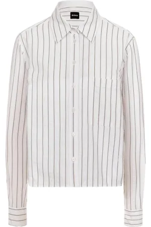 HUGO BOSS Blouses & Shirts, Dames, Wit, 2Xl, Katoen, Gestreepte Briella Monday Overhemd Wit