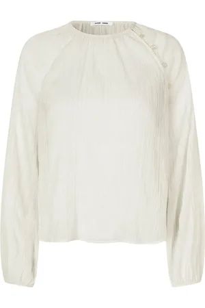Samsøe Samsøe Blouses & Shirts, Dames, Wit, XS, Semi-Transparante Blouse met knoopsluiting