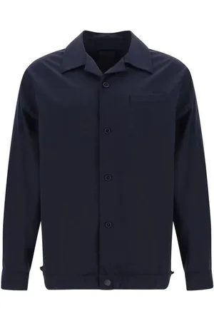 Givenchy Jassen, Heren, Blauw, M, Wol, Monochrome wollen overhemd met Cubaanse kraag