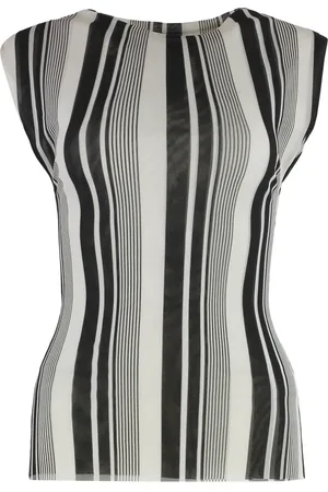 Serafini Tops, Dames, Veelkleurig, S, Gestreepte Top met Ruwe Zoom
