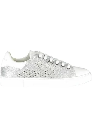 Emporio Armani Schoenen, Dames, Grijs, 36 EU, Sportieve zilveren sneakers met contrastdetails