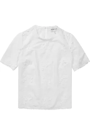 Munthe Blouses & Shirts, Dames, Wit, S, Katoen, Bloemen geborduurd T-shirt