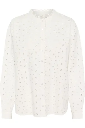 Kaffe Blouses & Shirts, Dames, Wit, L, Katoen, Geborduurde Anglaise Overhemdblouse