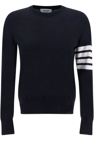 Thom Browne Truien, Dames, Zwart, L, Wol, Gestreept wollen trui met ronde hals
